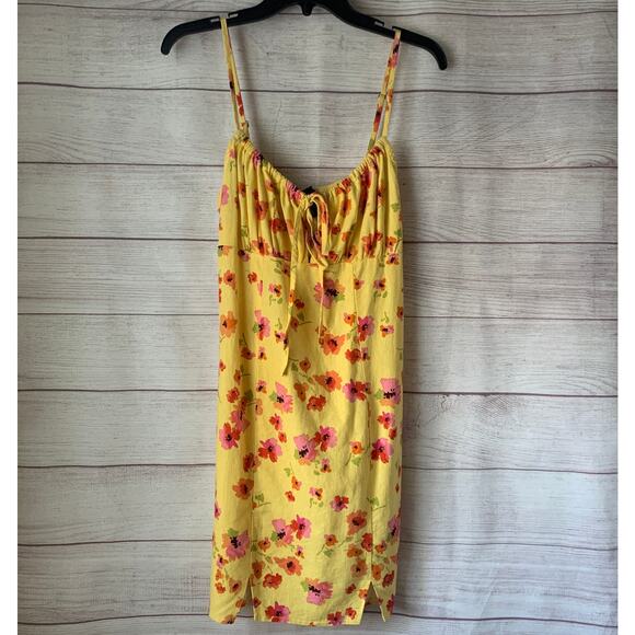 Wild Fable Yellow Floral Tank Dress Front Tie Keyhole Spaghetti Straps Size XS - Picture 1 of 12